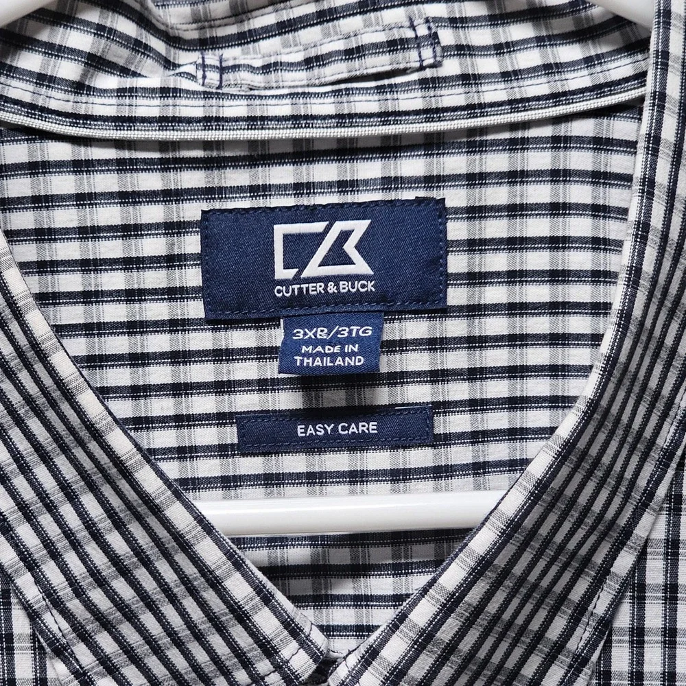 Cutter & Buck Mens 3XB Navy White Check Easy Care Stretch Button Down Shirt - Picture 2 of 9